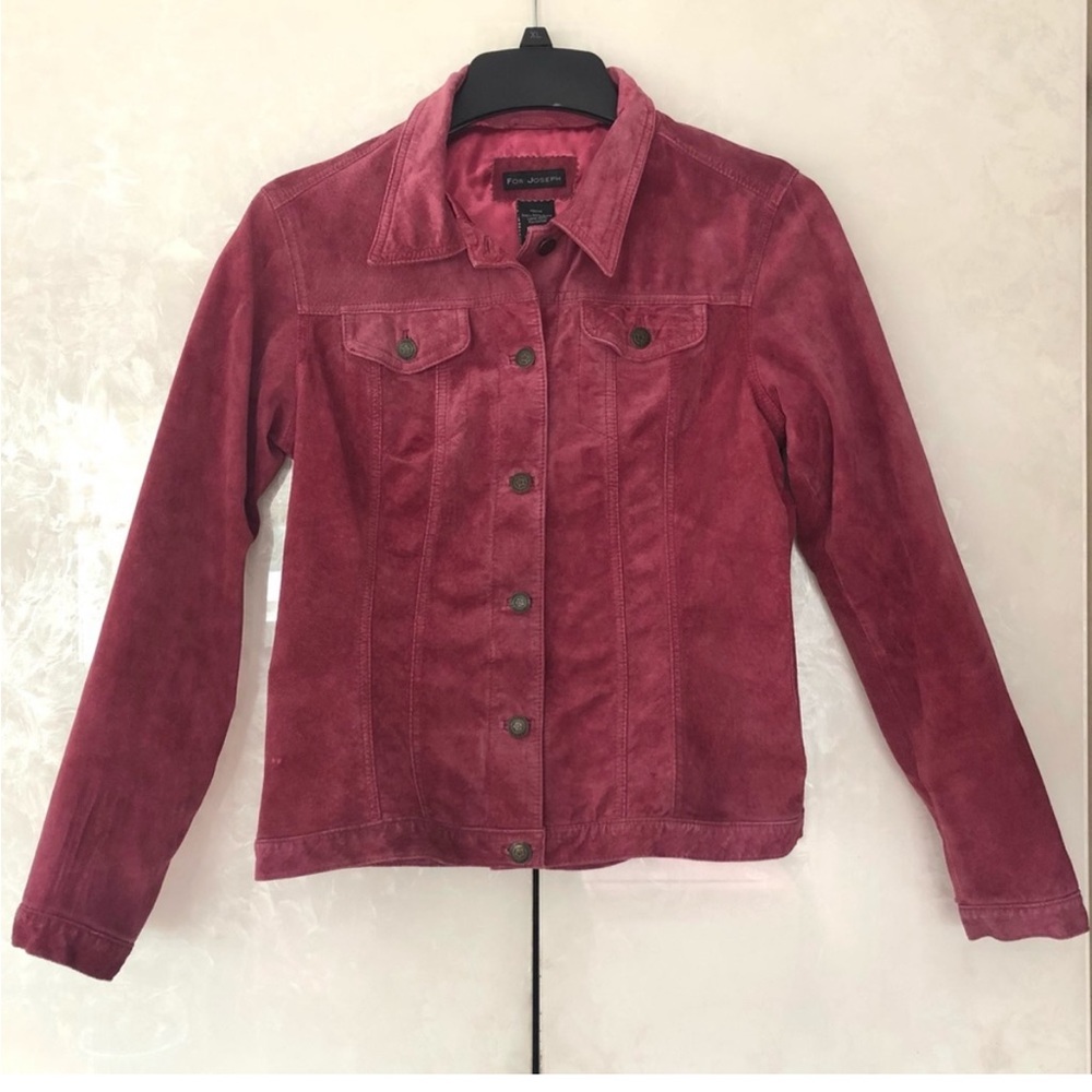 For Joseph Red Suede Button Up Jacket